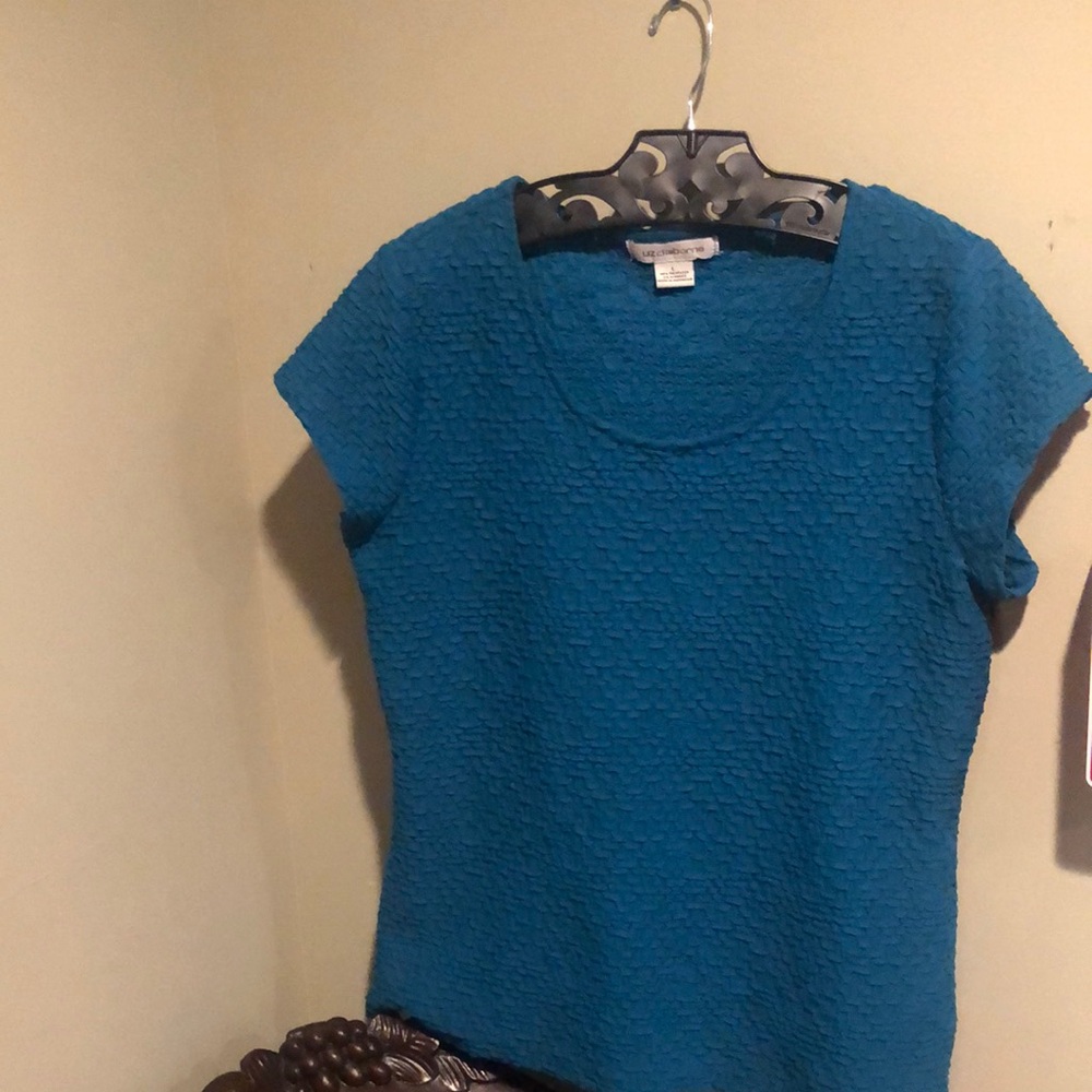 Liz Claiborne Blue Textured Short Sleeve Top